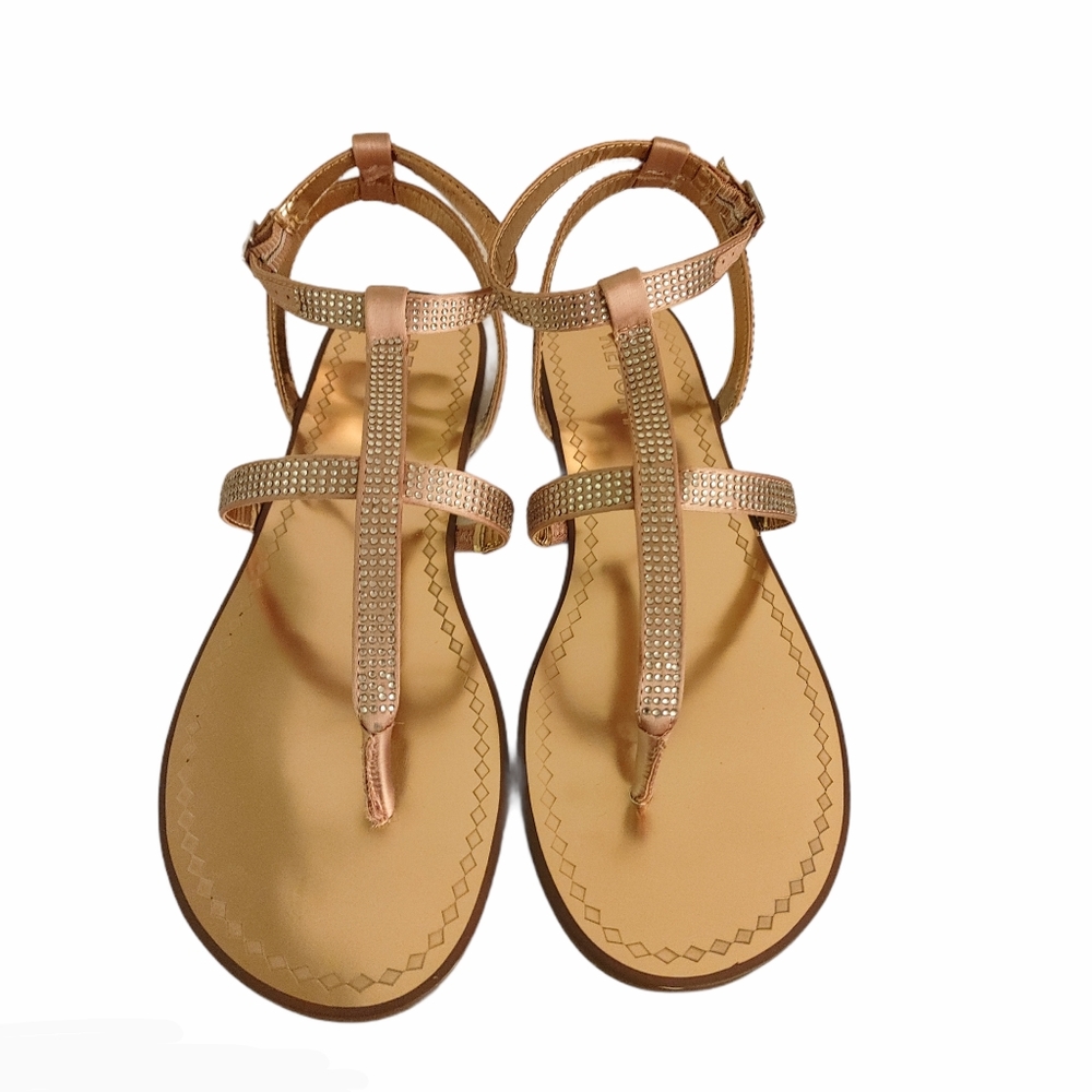 Report Size 10 Rinestone Strappy Rose Gold Sandals